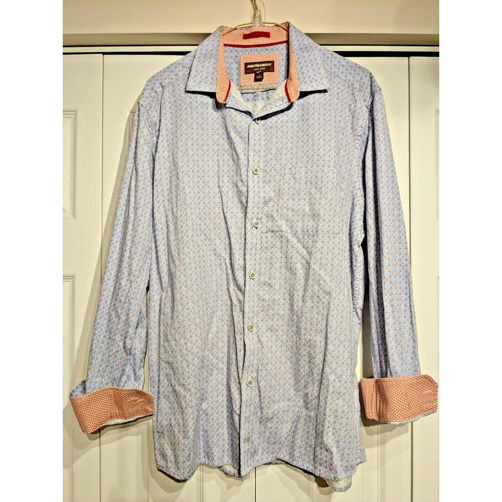 Johnston & Murphy Cotton Flip Cuff Dress Shirt Mens Sz: Large Geometric Pattern